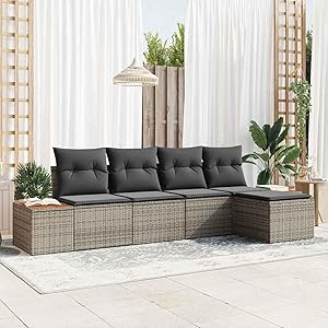 Sofá Modular de Jardín con Almacenamiento, Rattan Poliéster, 5 Plazas, Resistente a la Intemperie Modelo CJZJU-3348065ES