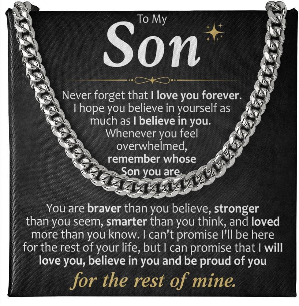 VIRAGIL To My Son Necklace, Stainless Steel Chain Jewelry Gift from Mom and Dad, Perfect for Birthday, Graduation or Christmas, Meaningful Keepsake for Son Forever