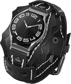 Leather Band Compatible with Samsung Galaxy Watch 7/6/5/4/FE Active 2 40mm 44mm/Watch 4 6 Classic 43mm 47mm 42mm 46mm/Watch 5 Pro 45mm Bands Men, Two-Tone Gothic Biker Sport Leather Strap Women