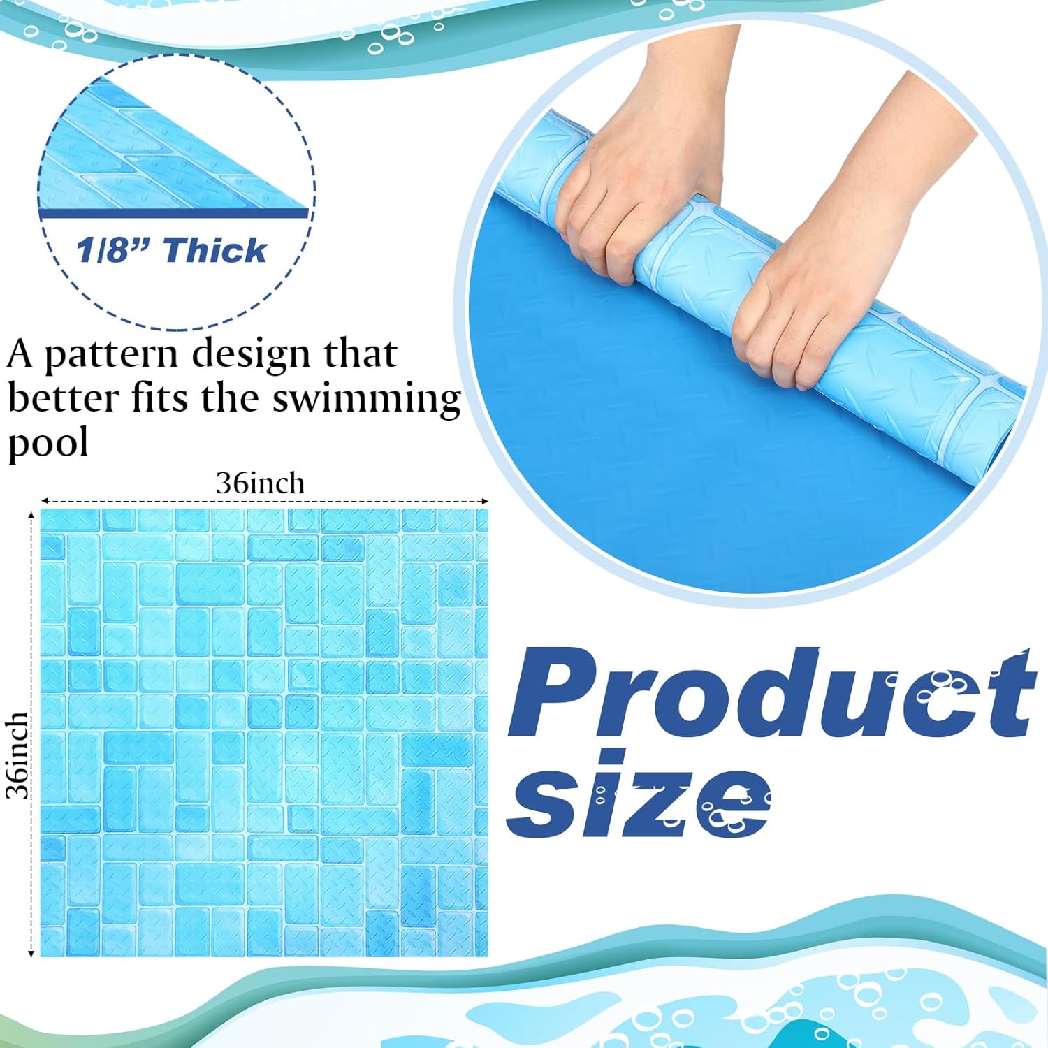 Pool Step Mat Above Ground Ladder Mat, Swimming Protective Nonslip Step Pad with Texture, Pool Essentials Accessories for Floor Liners and Stairs, Light Colored Square Pattern(36 x 36 Inch)