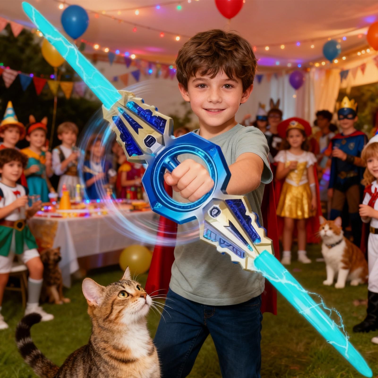 Leuchtendes 7-Farben Einziehbares Spielzeug, 2 In1 Doppelklingen Lichtschwert, Wiederaufladbarer Kostüm Säbel, Drehendes Leuchtender Säbel, für Cosplay, Duell Spielzeug, Geschenk