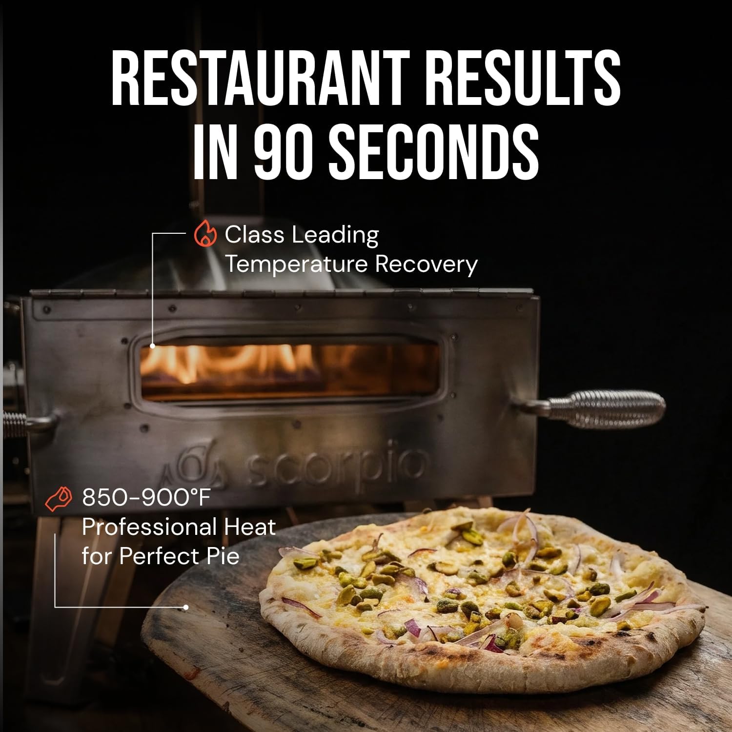 Pizza Oven - Dual Fuel Wood & Propane Portable Outdoor Pizza Oven with 16” Rotating Stone - 90 Second Cook at 850-900°F- Ultra Durable 304 Stainless Steel - Ceramic Viewing Window