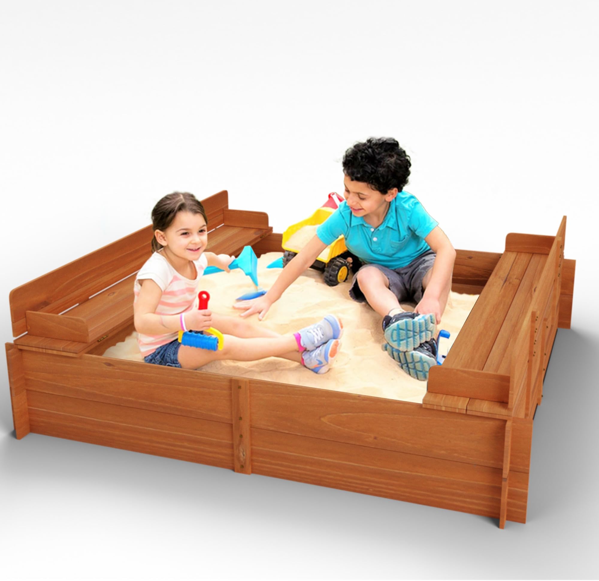 Big Game Hunters Sand Pit | 96 x 96 Square Wooden Sandpit with Lid | Outdoor Sandpit with Fold Out Lid that Becomes Seats for Children | Wooden Kids Toys