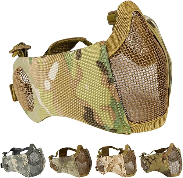 Masque pliable pour airsoft, demi-masque en maille avec protection auditive pour jeux de guerre Cs, BB Gun, chasse, paintball - 1