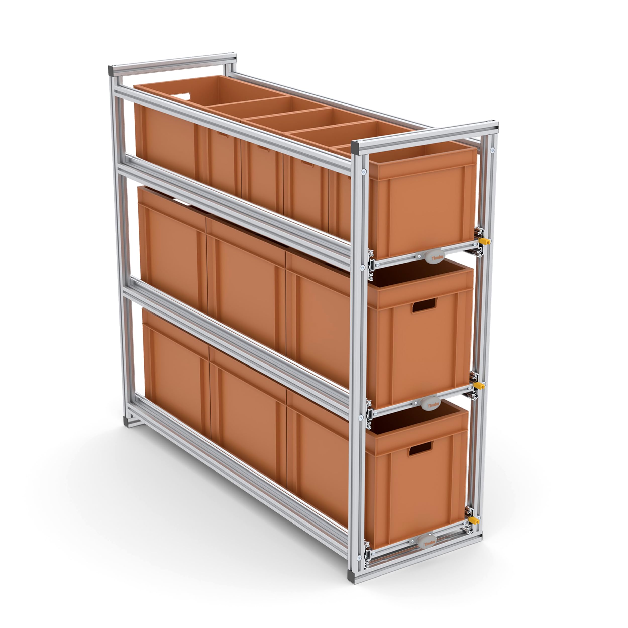 Heckschublade Kastenwagen 120 cm - Auszugregal oder Schubladensystem für Euroboxen 60x40 und 30x40, 2-4 Etagen, Höhe konfigurierbar, Breite 30 cm