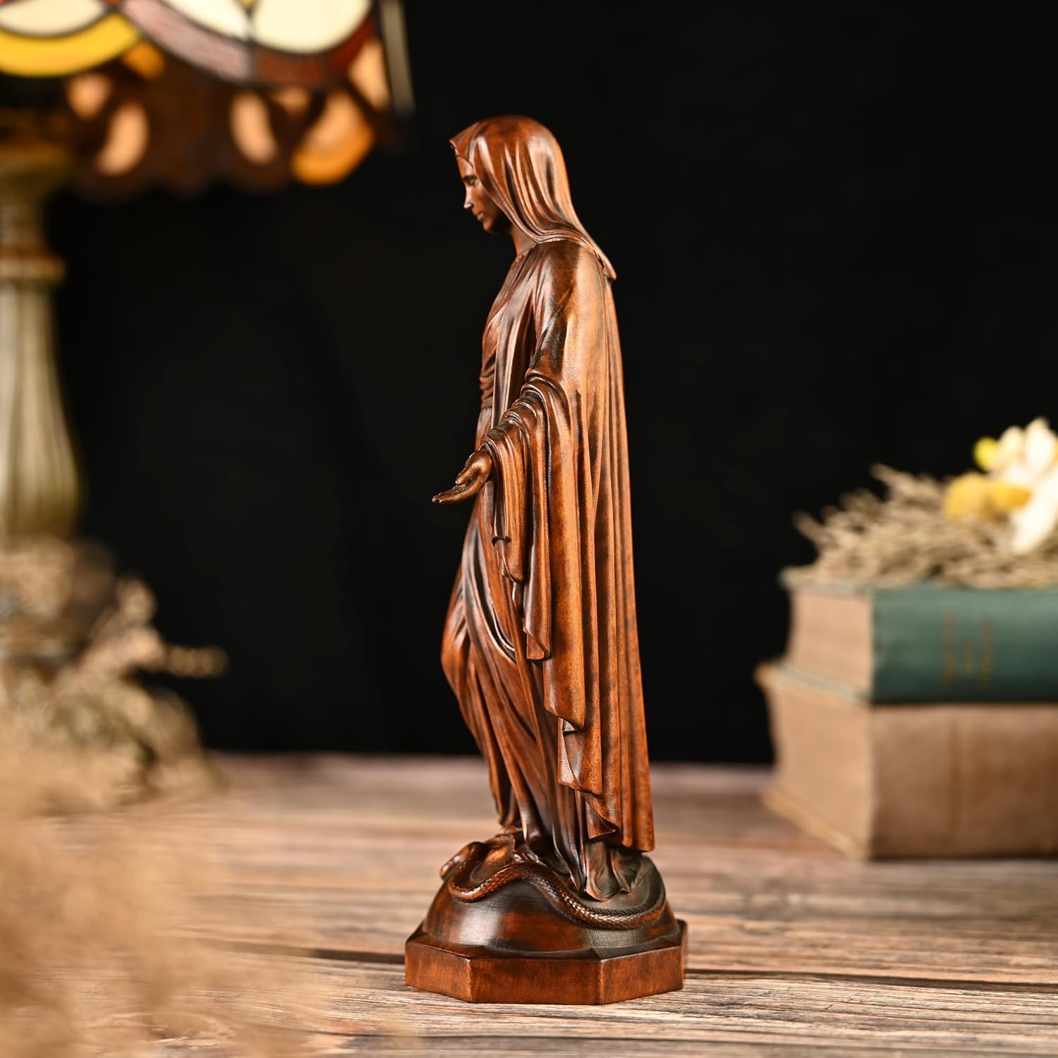 BGCOPPER Wooden Virgin Mary Statue, Our Lady of Guadalupe Figurine Ornament, Catholic Virgin Figure Religious Gift for Home Decor Christmas - 4.3 Inch - Image 6
