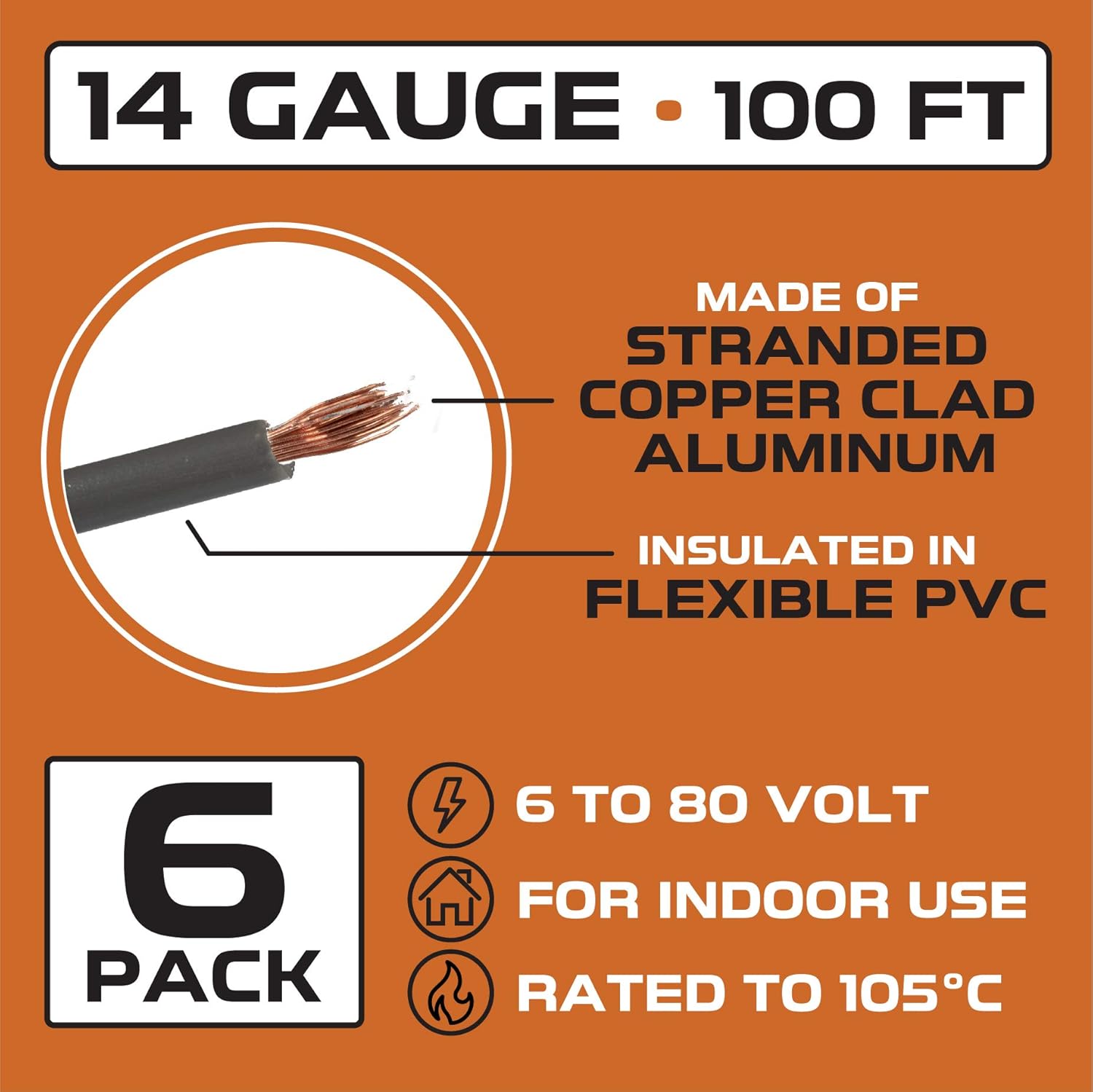 Iron Forge Cable 14 Gauge Primary Automotive Wire - 6 Roll Assortment Pack - 100 Ft of Copper Clad Aluminum Wire per Roll - for Home or Automotive