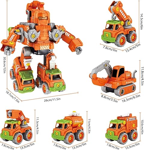 Miniatura 2 de Loevin Juguetes transformadores para niños 4-6, 5 en 1, vehículo de construcción de patines, robot transformador, 5 piezas, función de montaje fácil