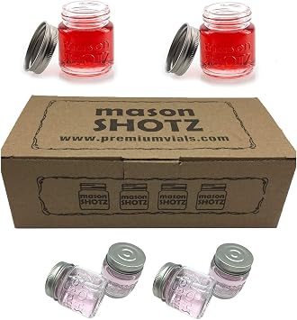 Premium Vials Mason Jar Shot Glasses with Lids Set of 8 Mason Jar 2 Ounce Shot Glasses w/Leak-Proof Lids - Great For Shots, Drinks, Favors, Candles And Crafts