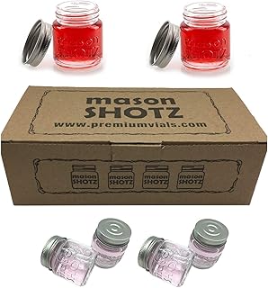 Premium Vials Mason Jar Shot Glasses with Lids (Set of 8) – Mason Jar 2 Ounce Shot Glasses w/Leak-Proof Lids - Great For Shots, Drinks, Favors, Candles And Crafts