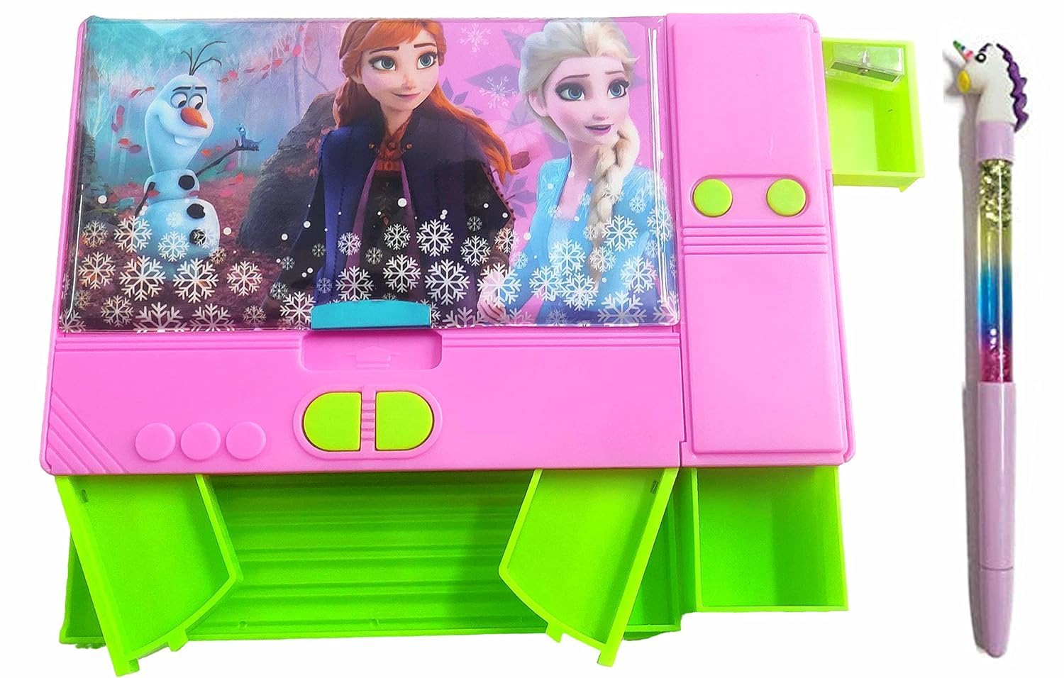 TECHNOCHITRA Plastic Both Side Magnetic Closure Buttons Operated Icing Angel Printed Jumbo Pencil Box With Sparkling Unicorn Pen (Pink) (B0CW67JWW3) Amazon Price History, Amazon Price Tracker