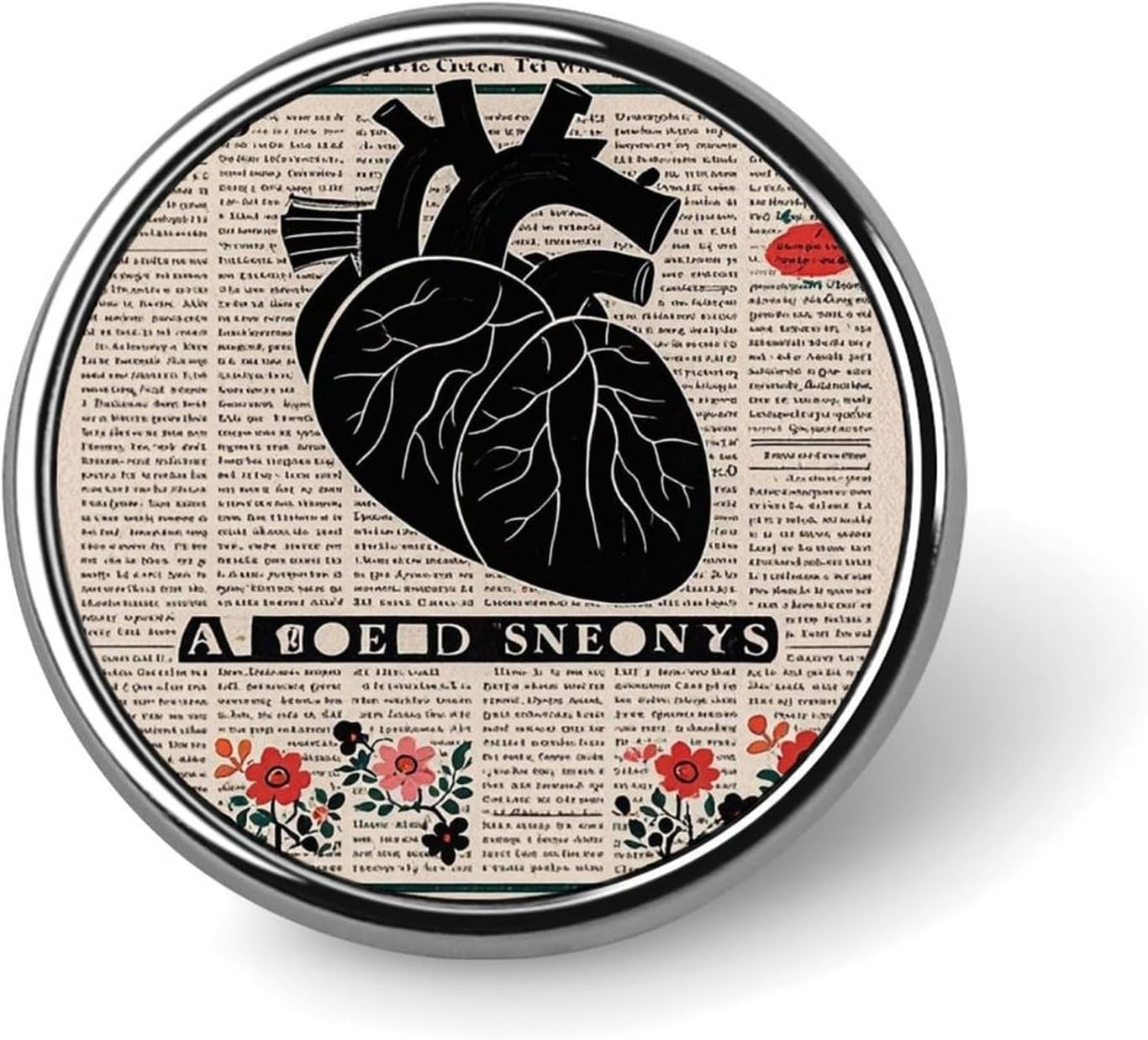 Floral Newspaper Lapel Pin Round Badge Brooch Pin for Clothes