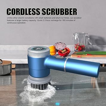 Electric Spin Scrubber, 3 Speed IPX7 Water Proof Handheld Cordless Power Cleaning Brush with 5 Replaceable Heads 180min Runtime Rechargeable Shower Scrubber for Bathroom Tub Tile