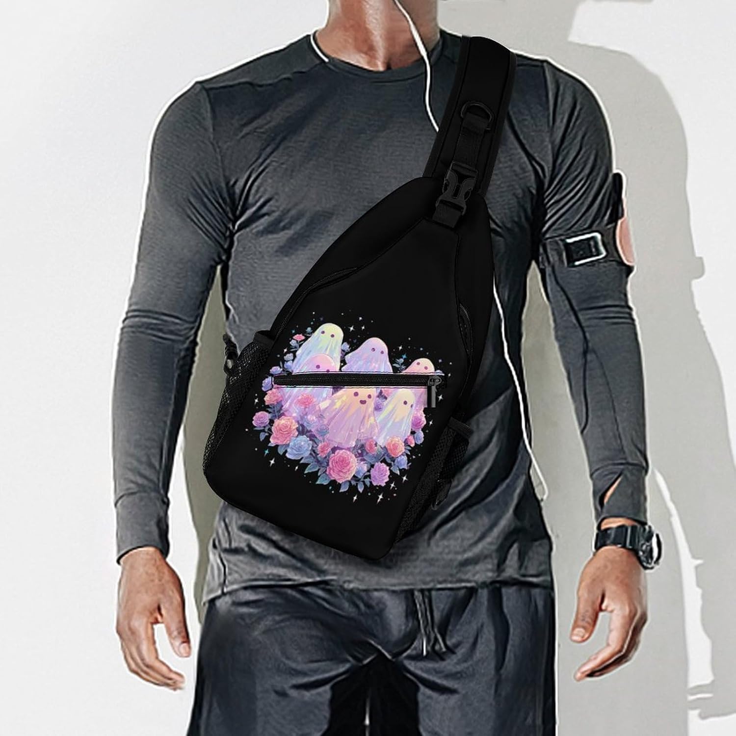 Cute Ghost Men Crossbody Sling Backpack Chest Bag | Travel Fanny Pack,Hiking Daypack,Print Shoulder Bags