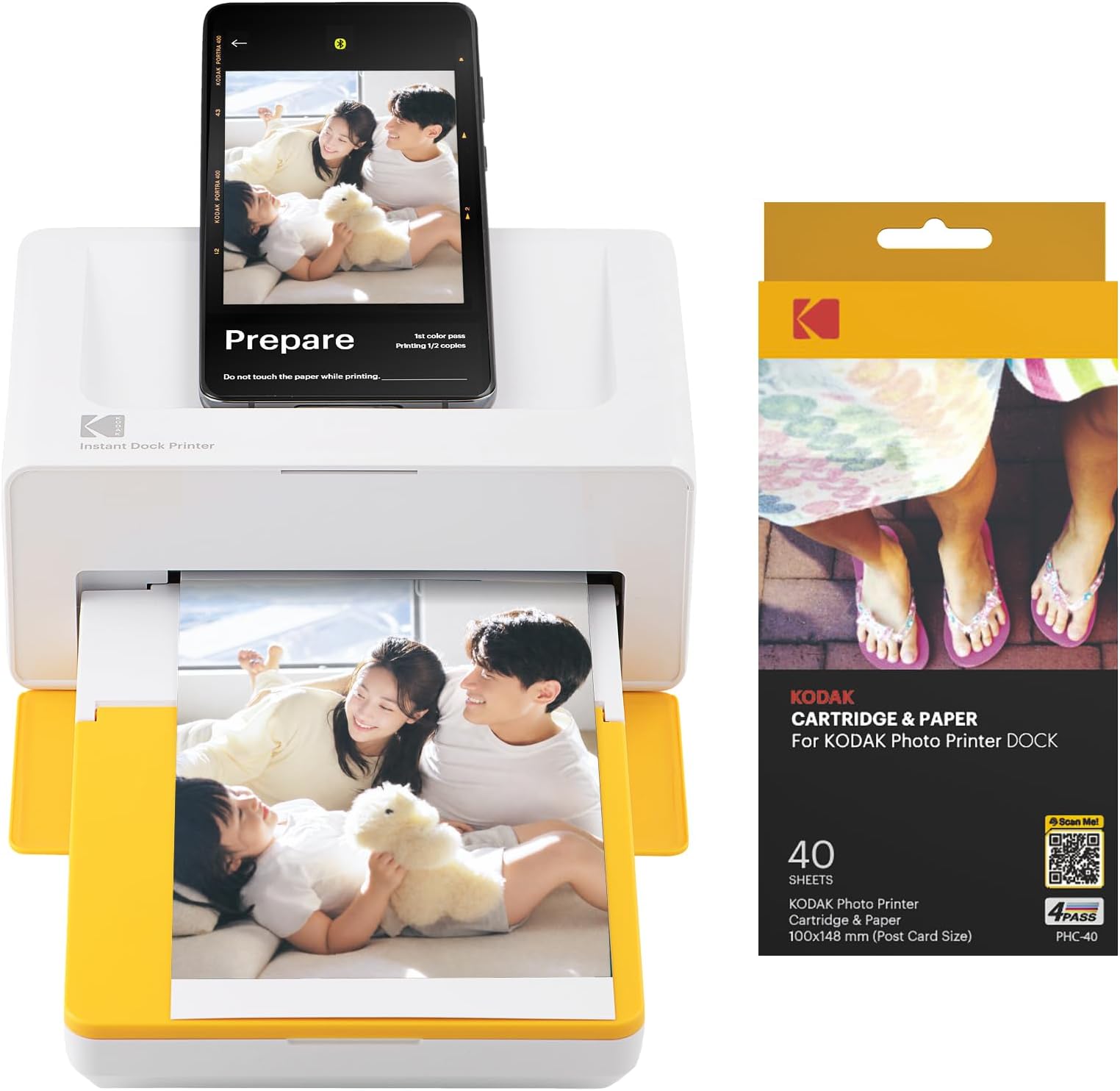 KODAK Dock Plus 4PASS Instant Printer (3.9 x 5.9 inches / 10 x 15 cm) + 50 Sheets Bundle (10 x Printer Units + 40 Sheets)
