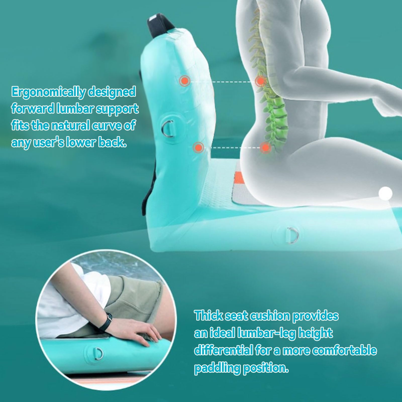 Sedile gonfiabile per kayak con supporto posteriore, sedile gonfiabile aggiuntivo per tavole gonfiabili, sedile per canoa, sedile per barca, sedile SUP, sedili kayak di supporto, confezione da 2