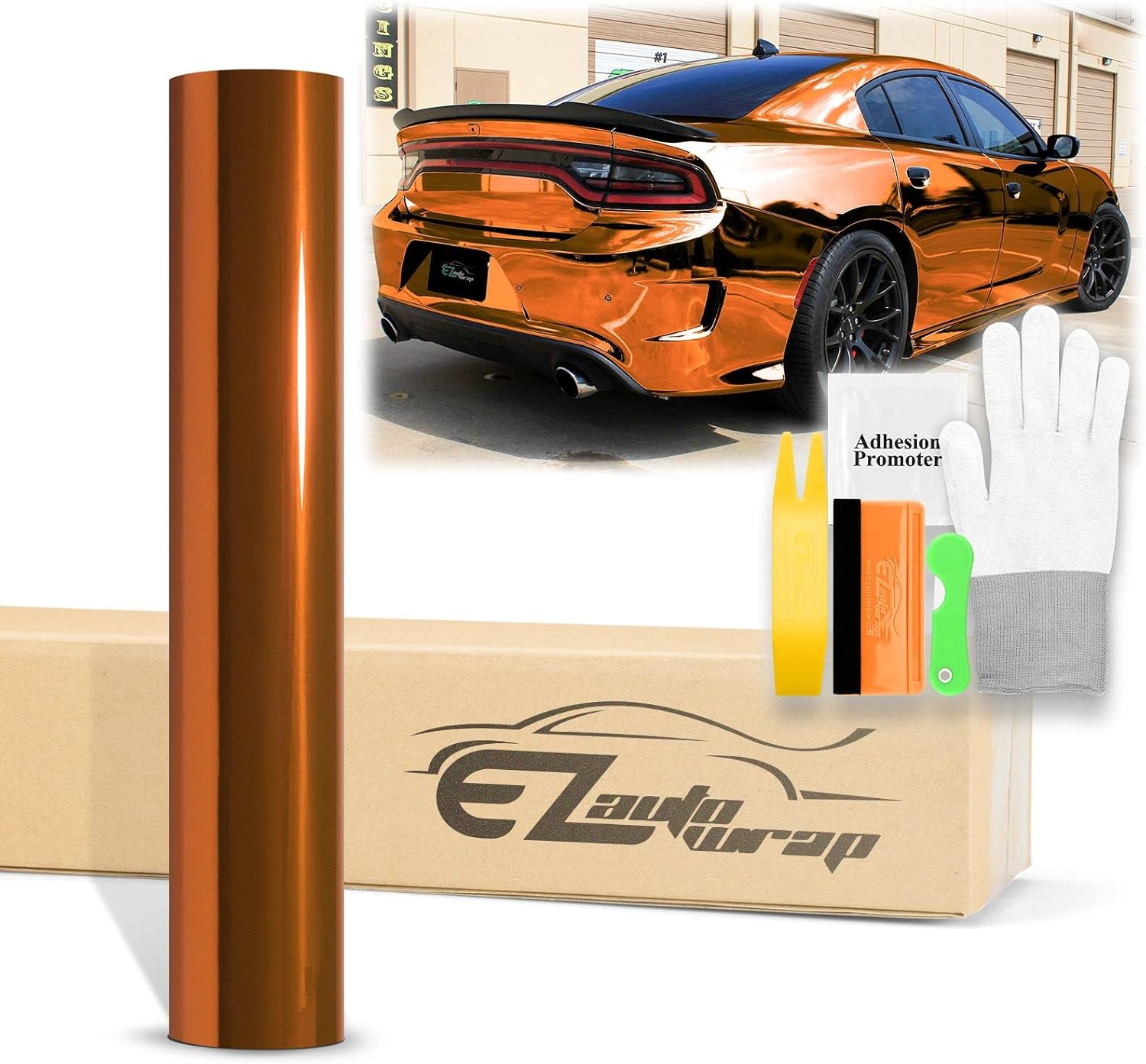 36"x60" (3FTx5FT) Supercast Chrome Orange Vinyl Wrap Sticker Car Auto Vehicle Motorcycle DIY Decal Sheet with Air Release Channel Bubble Free Self Adhesive Peel and Stick Free Tool Kit