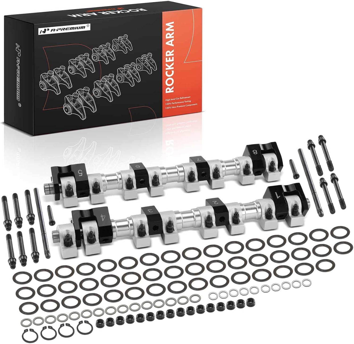 A-Premium Set of 16 Shaft Mount Rocker Arms Compatible with Ford FE 352-428 | for 1.75 Ratio, Aluminum, with Needle Bearings, Optimizes Valve Lift, Reduces Valvetrain Friction