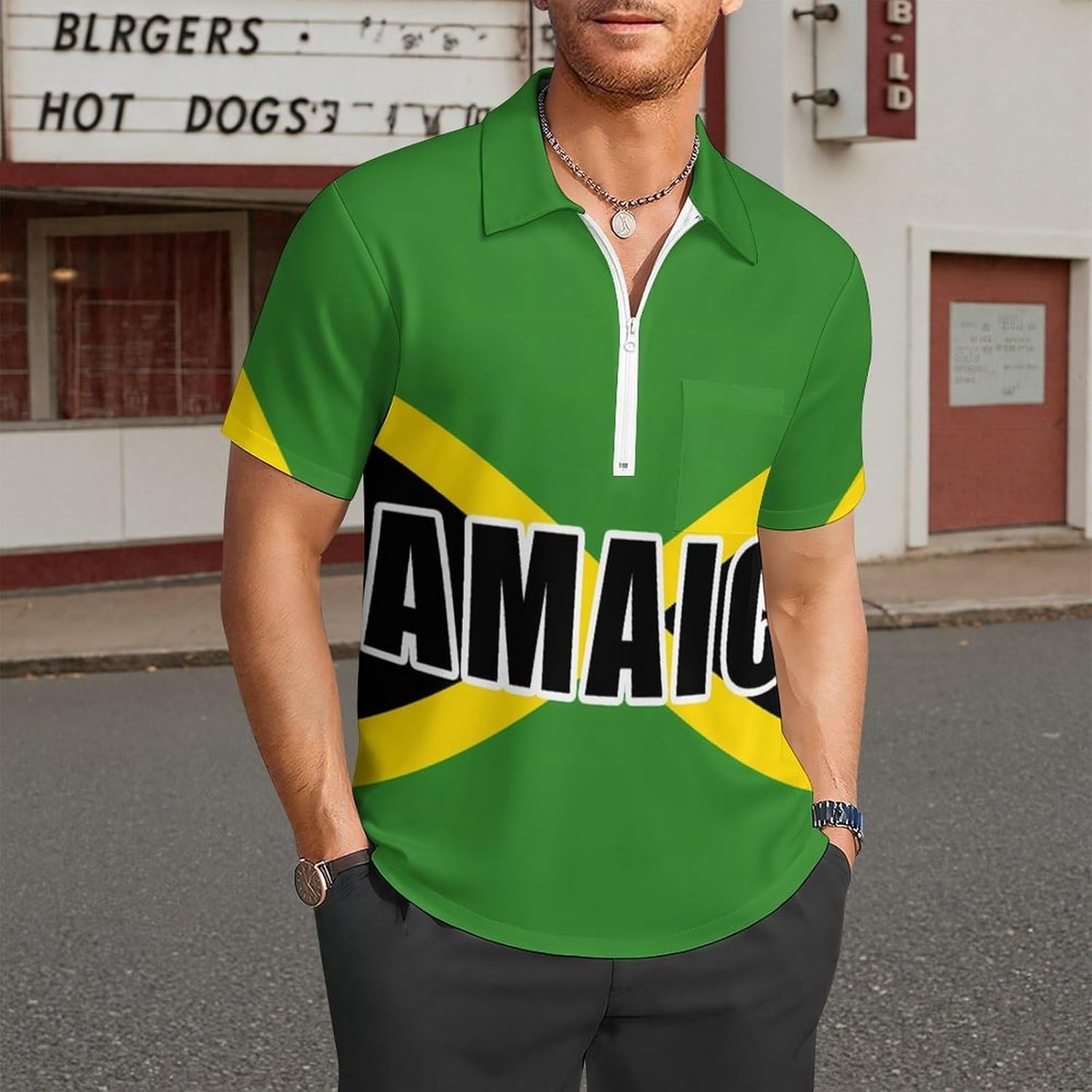 Jamaica Jamaican Flag Men's Polo Shirt Short Sleeve Top Zip-Up Golf Tennis Tee