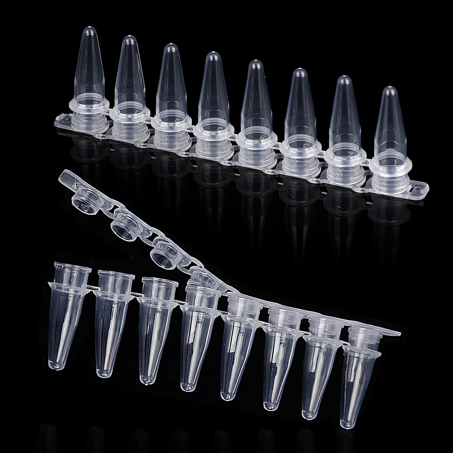 0.2ml PCR Tubes Strips with Flat Caps (8-Tube Strips, 200 Strips/Bag) - Thin-Wall Polypropylene Tubes for PCR Experiments, High Heat Transfer