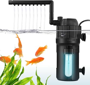 5 in 1 Internal Fish Tank Filter, Aquarium Filter Pump, UV Steriliser, Turns Green Water to Clear, Timing Flow Rate and Direction Adjustable, for 15-80L Aquarium