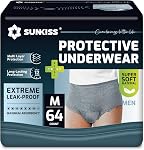 SUNKISS Incontinence Underwear for Men,Daytime Disposable Adult Pull Ups,Mens Protective Briefs with Maximum Absorbency, Large, Grey, 16 Count