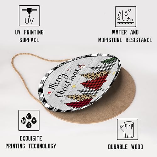 Miniatura 3 de Letrero de puerta de Navidad de 12 x 12 pulgadas, diseño de búfalo de Navidad, decoración para colgar en el árbol, decoración rústica de madera,