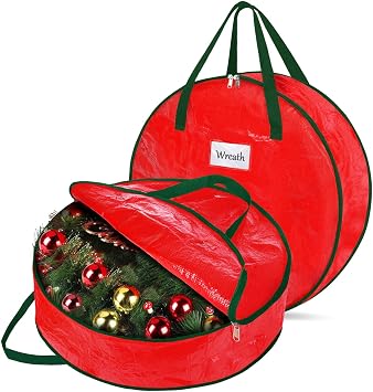 Christmas Wreath Storage Container, 2 Packs Holiday Storage Bag, 30 Inch | Waterproof Christmas Storage with Secure Zipper, Reinforced Carry Handles, Year-Round Protection for Christmas Garland, Decor