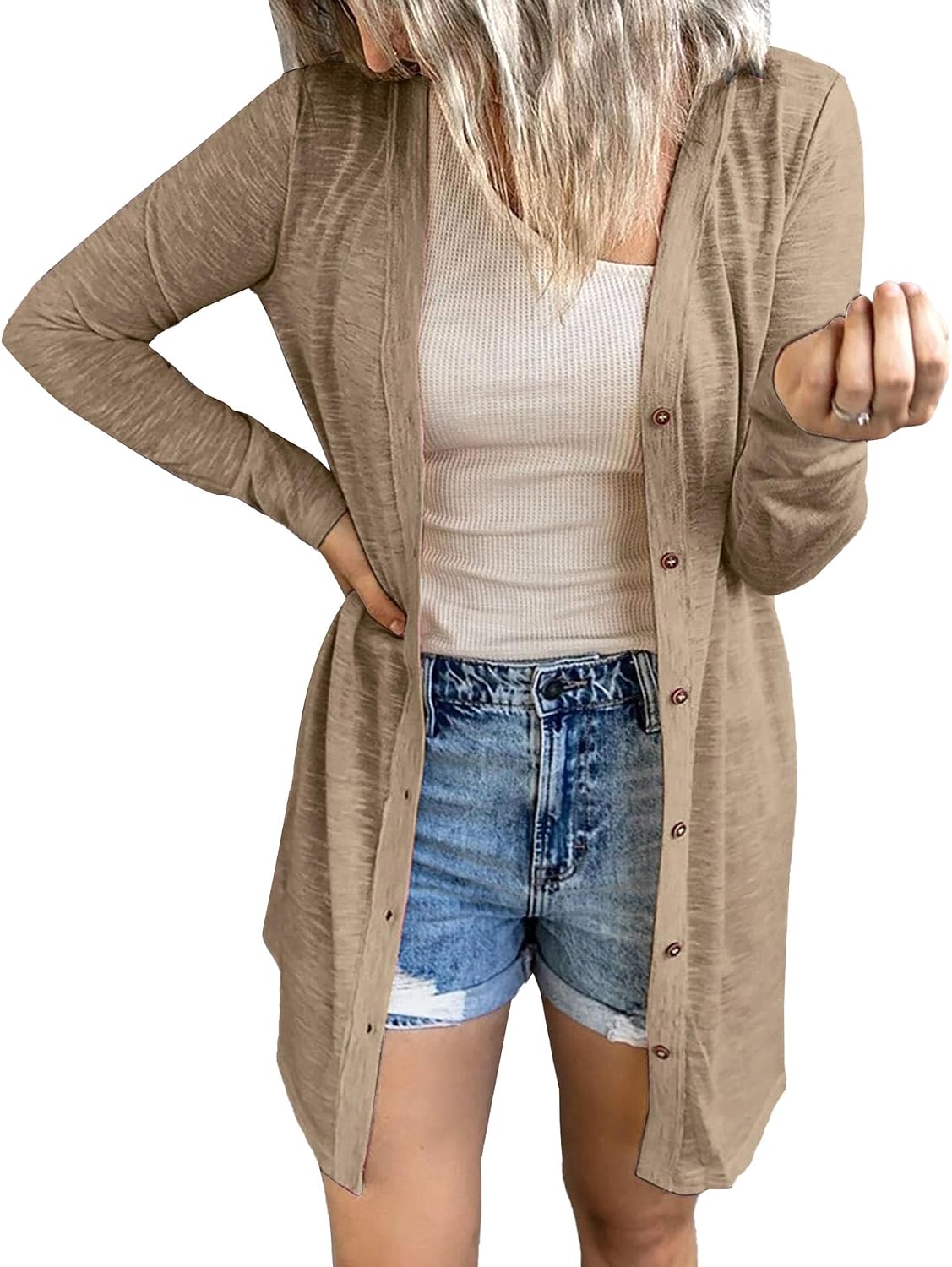 Women's Open Front Solid Long Fall Sweater Lightweight Button Down Stylish Sweater Cardigan Baggy Outdoor Sweaters
