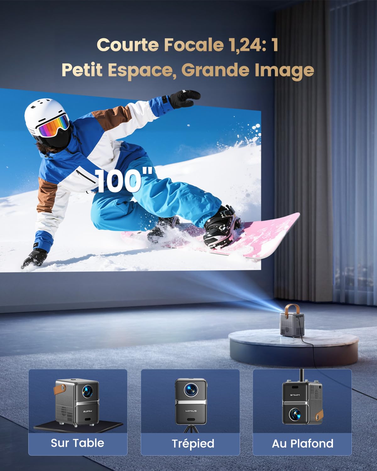 Mini Vidéoprojecteur 4K【Netflix Inclus/Dolby】 30000LM Projecteur Portable 4K Auto Keystone/E-Focus,Courte Focale Rétroprojecteur WiFi6 Bluetooth 1080P Projecteur Zoom 50% Home Cinéma/Extérieur/Arc