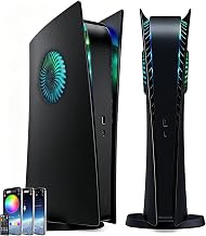 arVin Faceplate for PS5 Digital Edition with Vent & RGB Light Strip Accessories, ABS Hard Anti-Scratch Dustproof Protective Skin Face Plate Cover Plates for PlayStation 5 Digital 2020, Black
