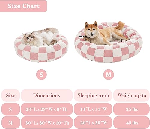 Miniatura 5 de Cama a cuadros para perros y gatos, bonita cama de estilo retro rosa femenino, estética, redonda, cálida, para perros y gatos pequeños, camas de