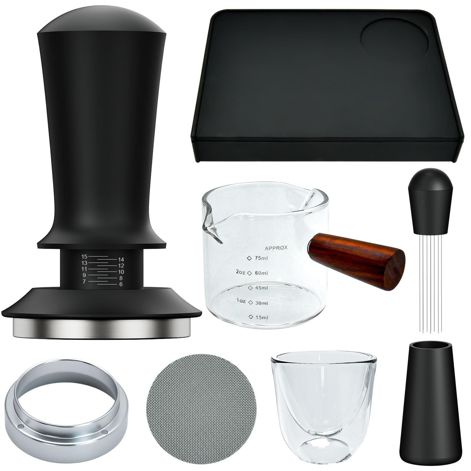 7 Pcs 51mm Espresso Accessories Kit, Spring Loaded Calibrated Tamper, WDT Tool, Coffee Me…