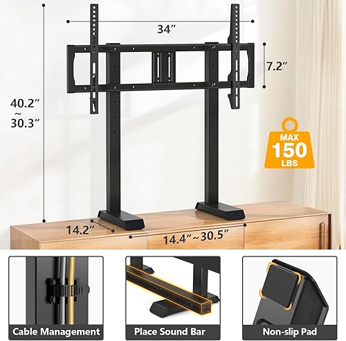 Miniatura 8 de Patas universales para TV de mesa para televisores de plasma LCD LED OLED 4K de 55 a 90 pulgadas, soporte de TV moderno con soporte, soporte de