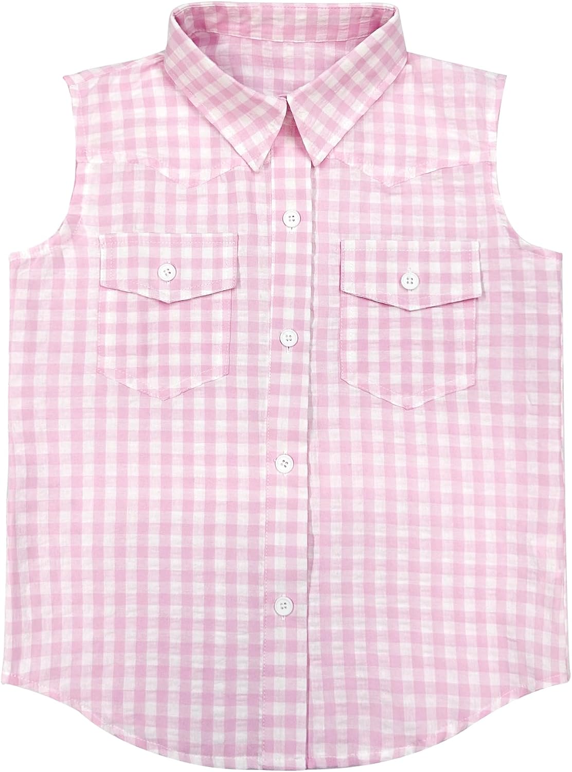 Girls Sleeveless Button Down Shirt Summer Top Blouse Shirts for Kids, 4 Colors Design
