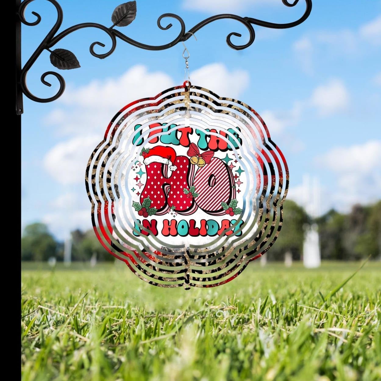 I Put The Ho in Holiday Christmas Wind Spinners 3D Stainless Steel Laser Cut Metal Double Sided Printing-Hanging Indoor/Outdoor Decorations Yard Gardening Decor,Metal Kinetic Art 16x16 inches