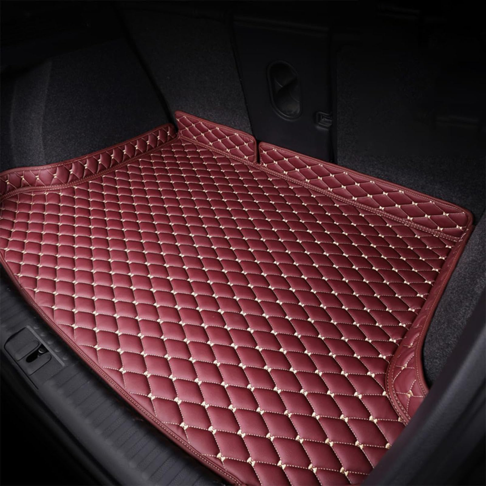 Fnuqkref Red-Beige Pu Leather Car Boot Liner For Mini Aceman J05 2024, Car Boot Cargo Liners Protector Waterproof Anti-Slip Tailored Interior Accessories,