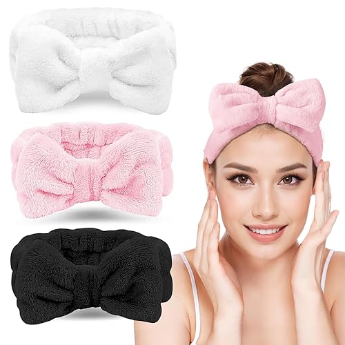 Paquete de 6bandas para el cabello con moño, para maquillaje facial, suaves, de polar, para la ducha y para lavarte la cara