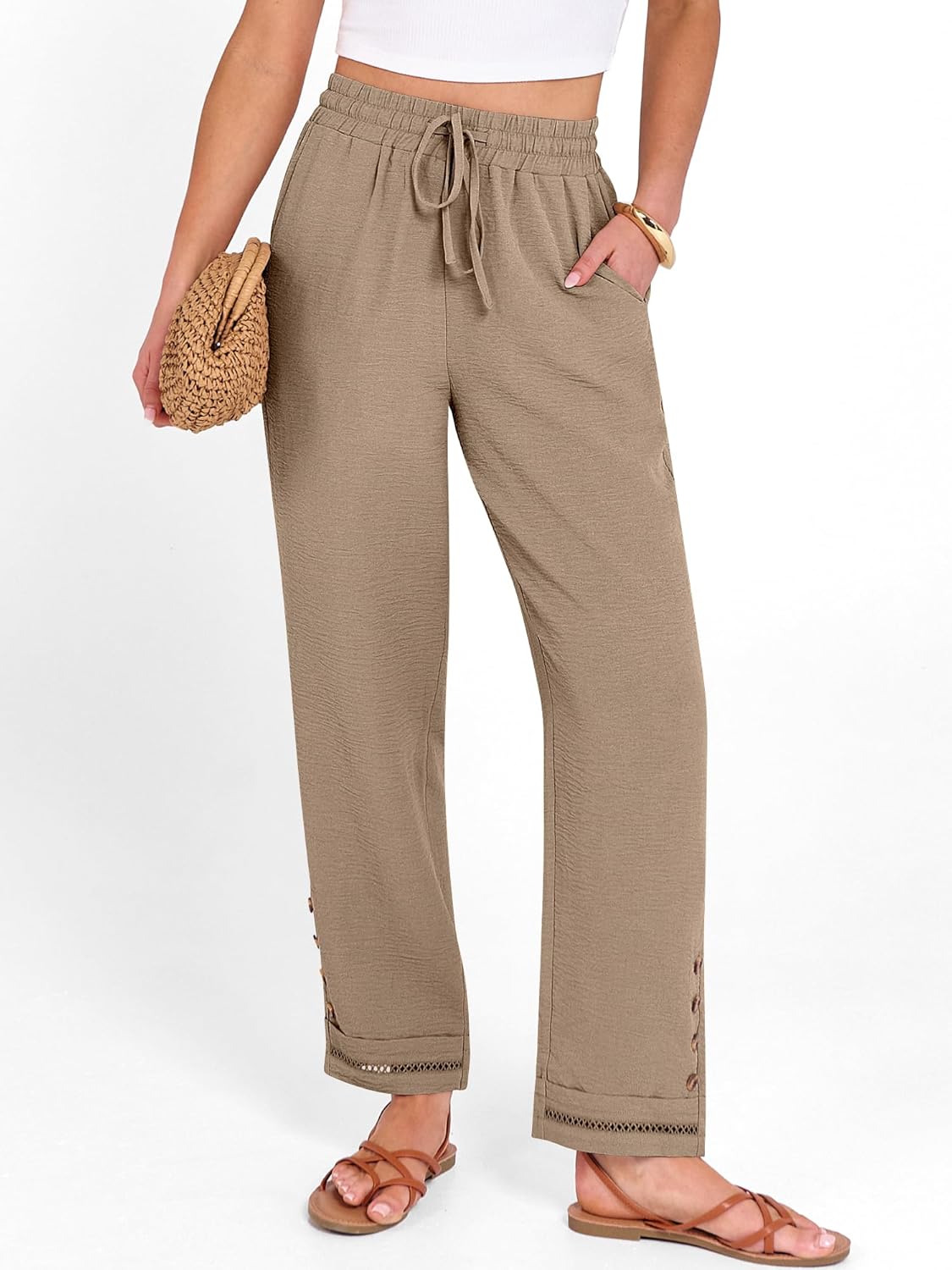 ANRABESS Womens Casual Cropped Pants Drawstring Elastic Waist 2026 Summer Loose Ankle Work Trousers with Pockets - Image 2