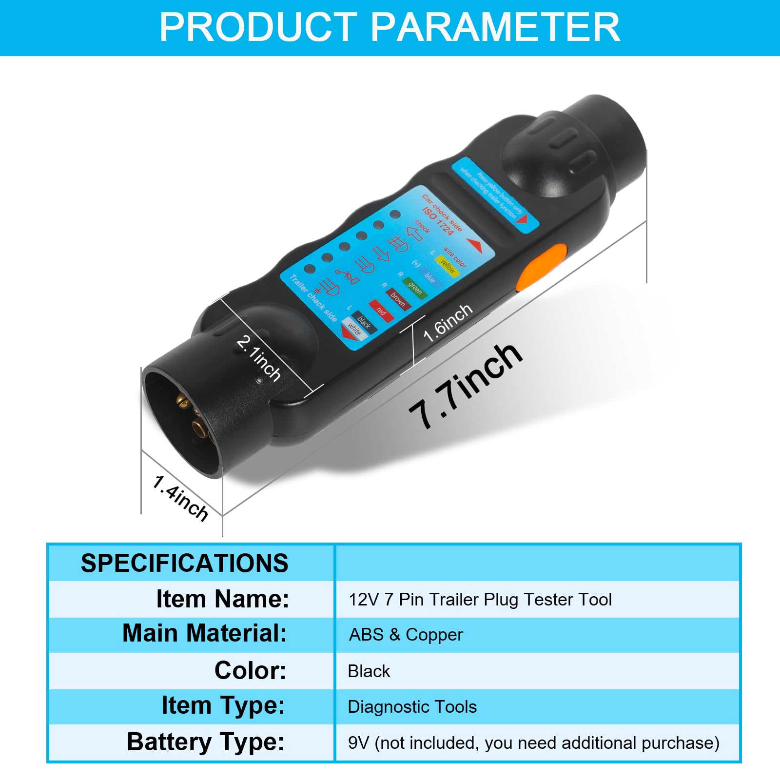 Tester Per Spina Rimorchio 7 Pin Rotondo Joyzan - Adattatore Luce Per Auto E Camper, Diagnostico 12V