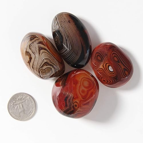 Miniatura 3 de Orientrea Piedra de sardonyx - 4 piezas de piedra de palma de ágata sardonyx de bolsillo, cristal curativo de sardonyx suave y piedras de