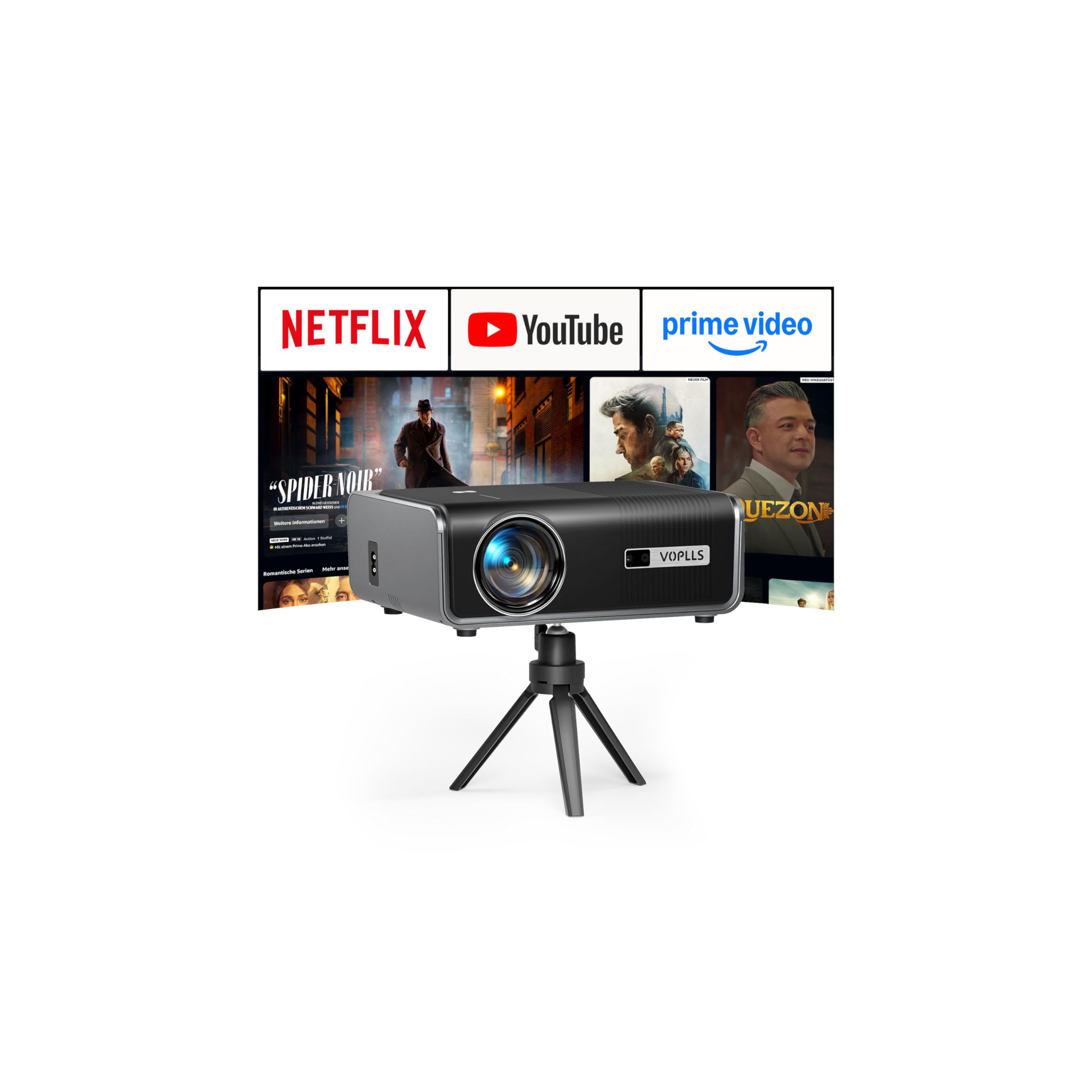 Mini Beamer【Autofokus/Trapezkorrektur】 Projektor 1080P Full HD 20000L WiFi6 Bluetooth 4K Unterstützt, VOPLLS Beamer Klein Heimkino 360° Drehbar Projector für Handy