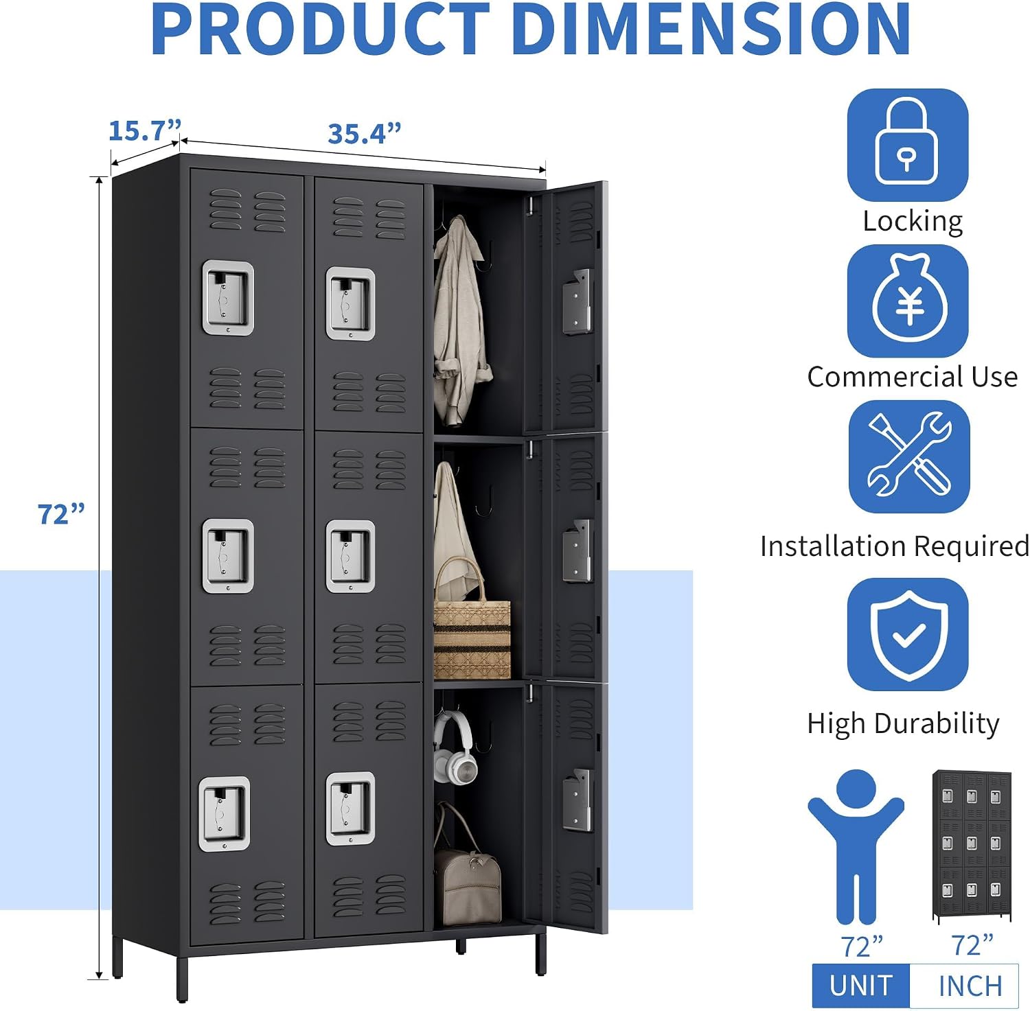 GAOMON 9 Doors Employee Lockers for Office, Metal Sorage Locker Combination, Lockable Employees Metal Locker with Door, Industrial Storage Lockers for Home, School, Gym (9 Doors)