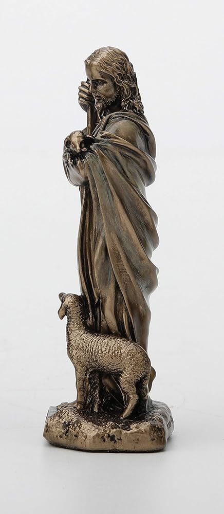 Jésus avec des moutons et une petite fille guidée par la