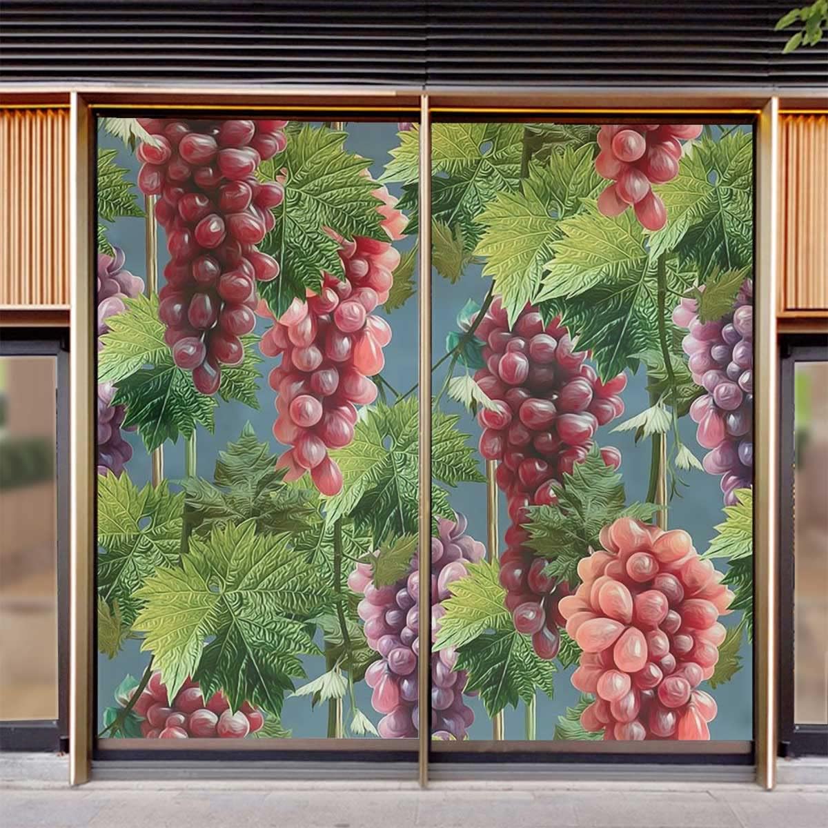 No Adhesive Stained Glass Window Decor Grapes on a Vine with Leaves Window Film Privacy Static Window Clings Frosted Vinyl Privacy Film 23.6Wx59L-inch x2 Pcs