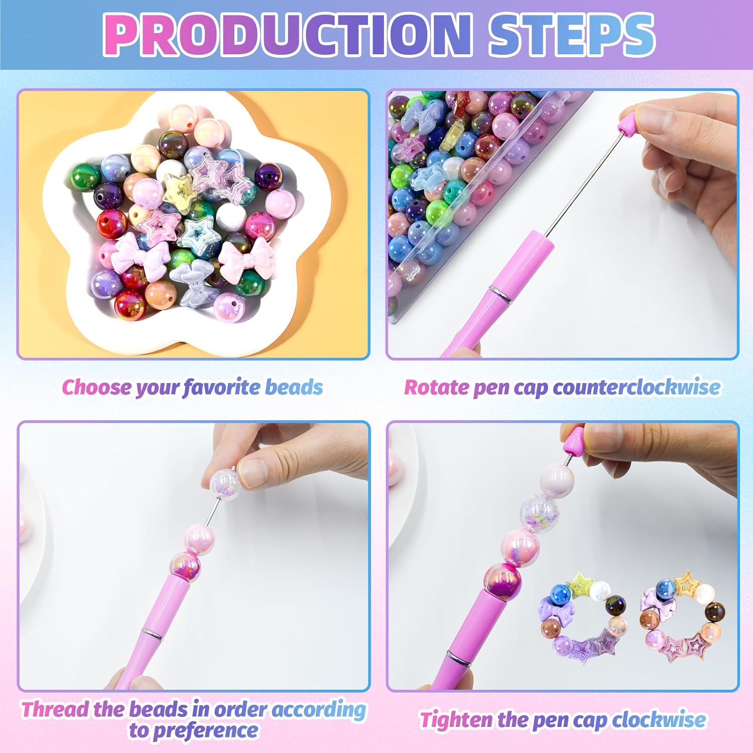 253 Pieces Beads for Pens - Acrylic Loose Beads Bulk Set - Beads Kit for Crafts - Fit for Jewelry Making, Bracelets, Beadable Pens, and Focal Bead - Cute Bead for DIY Supplies - Image 4