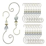 Furimuk 20 Pcs Christmas Ornament Hooks Beaded Hangers with Clear Acrylic Wire Gold S-Shaped Hangers Hook Swirl Hanger Metal Hooks with Crystal Beaded for Crafts Xmas Tree Decoration