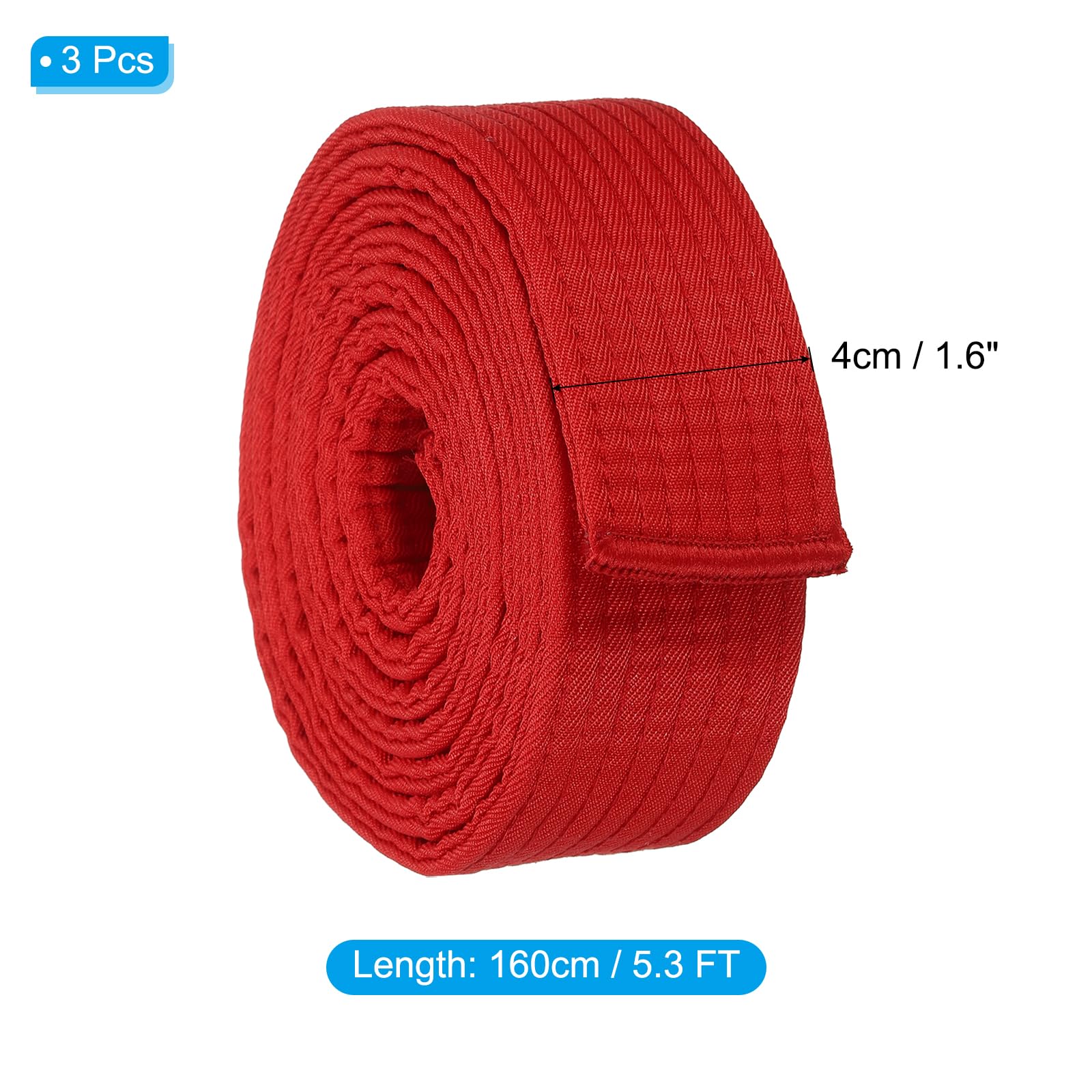 PATIKIL Taekwondo Colored Ranking Belts, 3 Pack 1.6" x5.3FT Polyester Martial Arts Colored Ranking Belt for Coach Teaching Practice Red - Image 2