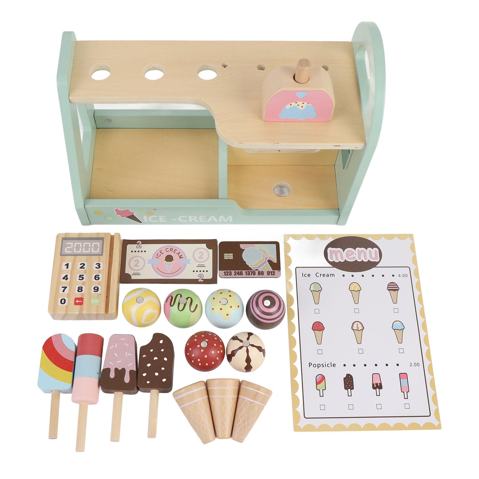 Generic Juguetes de Helado de Madera Realistas, Accesorios para Alimentos, Juego Educativo de Heladería, Juego Interactivo de Heladería para Niños