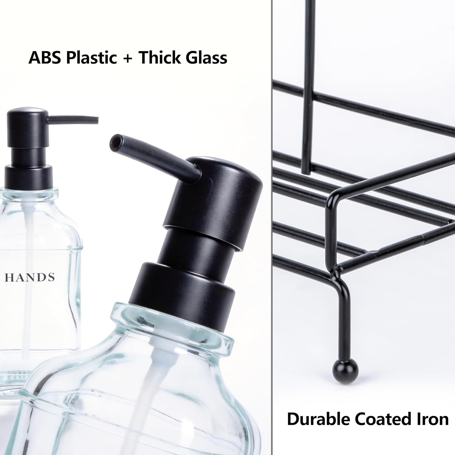 2-Pack Group Press Type Glass soap Dispenser Bottle, Iron Wire Bracket